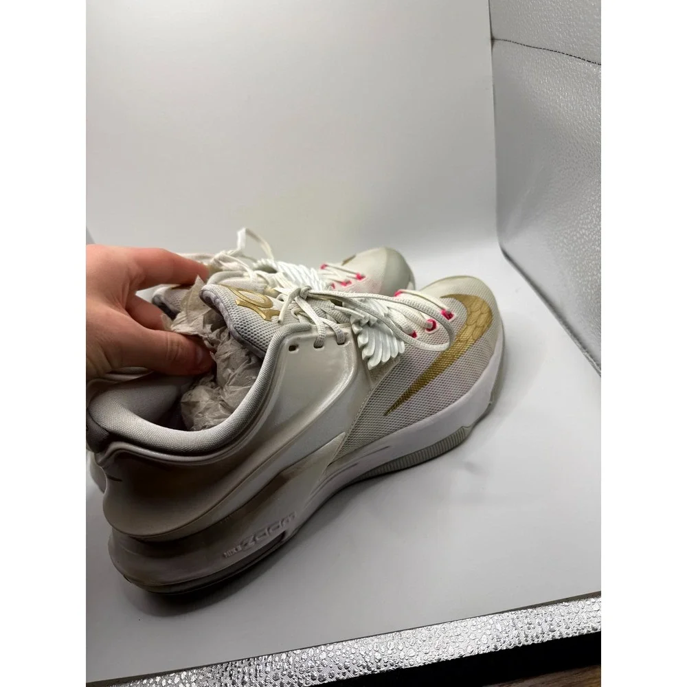 Nike KD 7 PRM 706858-176 Mens 11 Basketball Shoes White Gold Aunt Pearl Sneakers